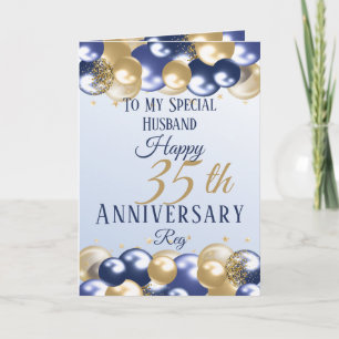 35th Wedding Anniversary Husband Navy Gold Card
