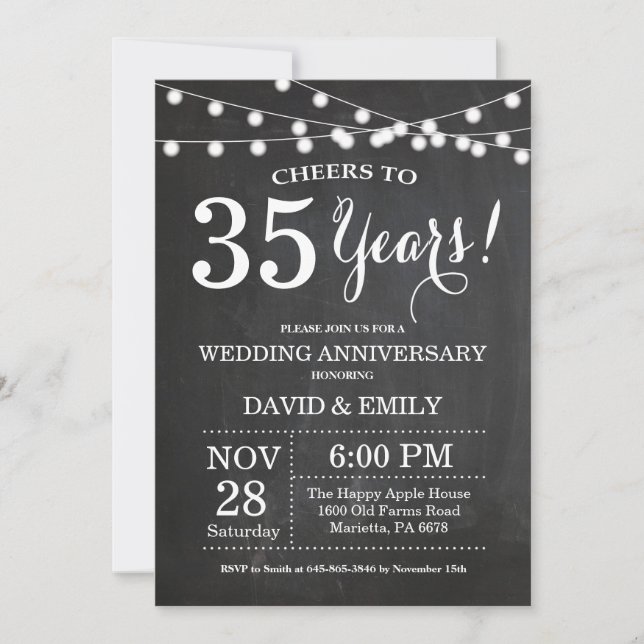 35th Wedding Anniversary Invitation Chalkboard (Front)