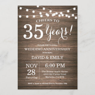35th Wedding Anniversary Invitation Rustic Wood