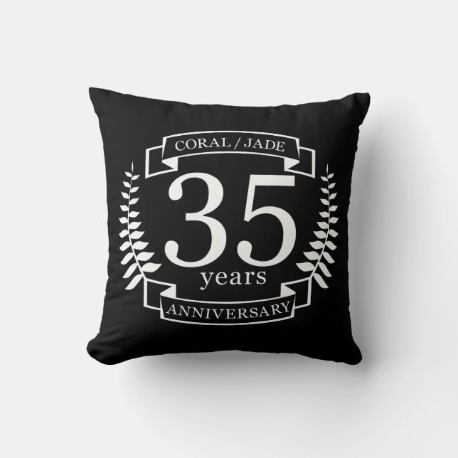 35th Wedding ANNIVERSARY JADE / CORAL Cushion (Front)