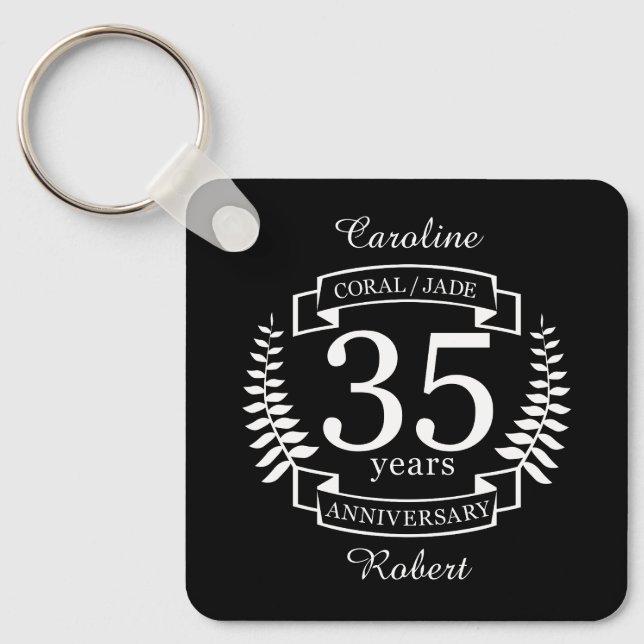 35th Wedding ANNIVERSARY JADE / CORAL Key Ring (Front)