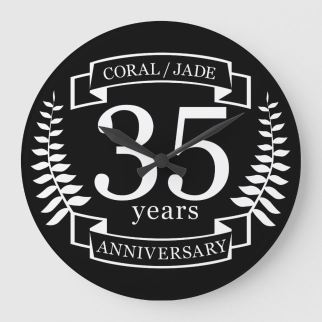 35th Wedding ANNIVERSARY JADE / CORAL Large Clock (Front)