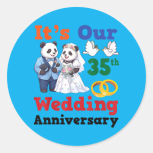 35th Wedding Anniversary Panda Couples Together Classic Round Sticker
