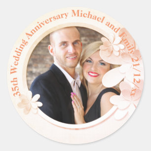 35th Wedding ANNIVERSARY PHOTO Coral Classic Round Sticker