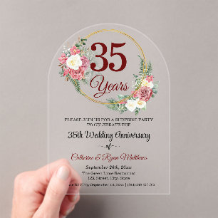 35th Wedding Anniversary Surprise Party Floral Acrylic Invitations
