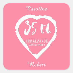 35th wedding anniversary traditional coral jade square sticker