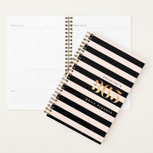 365 Daily Planner   Chic Gold, Pink & Black Stripe