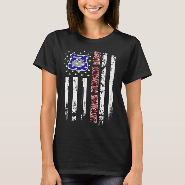 369th Infantry Regiment Veteran USA Flag Veterans  T-Shirt (Front)
