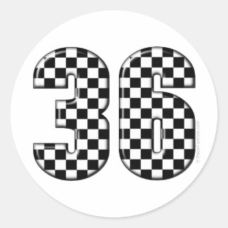 36 auto racing number classic round sticker