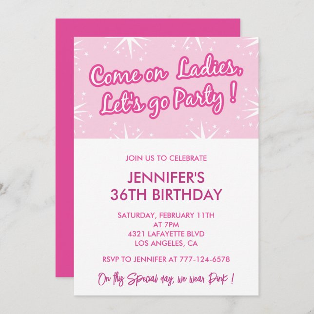 36 birthday invitation Girl Glamour  (Front/Back)