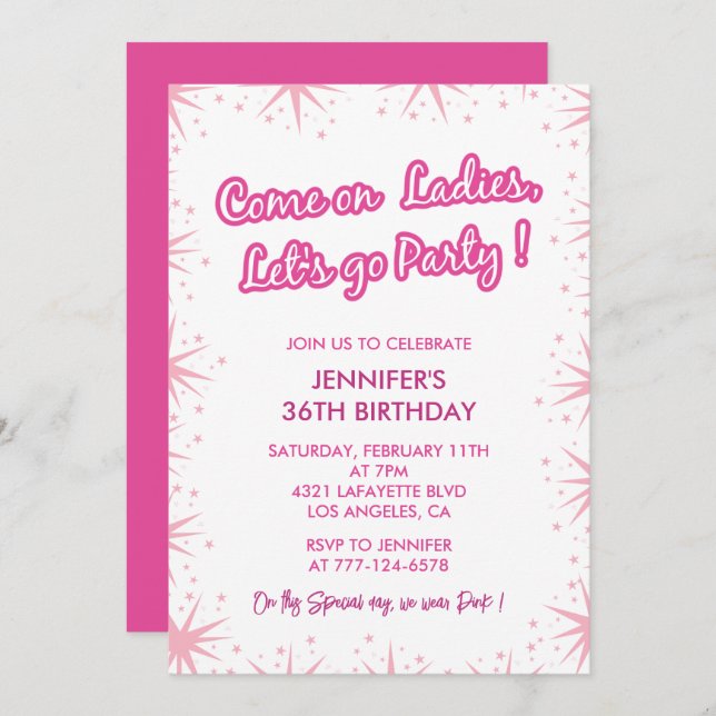 36 birthday invitation girly for her (Front/Back)