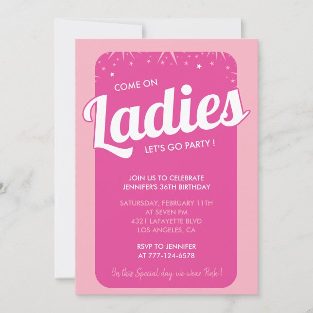 36 birthday invitation retro pretty pink girly (Front)