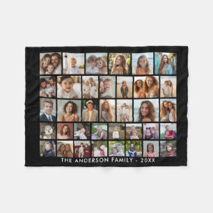 36 Photo Collage - modern grid - black Fleece Blanket