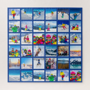 36 Photo Grid Collage Dark Blue Jigsaw Puzzle