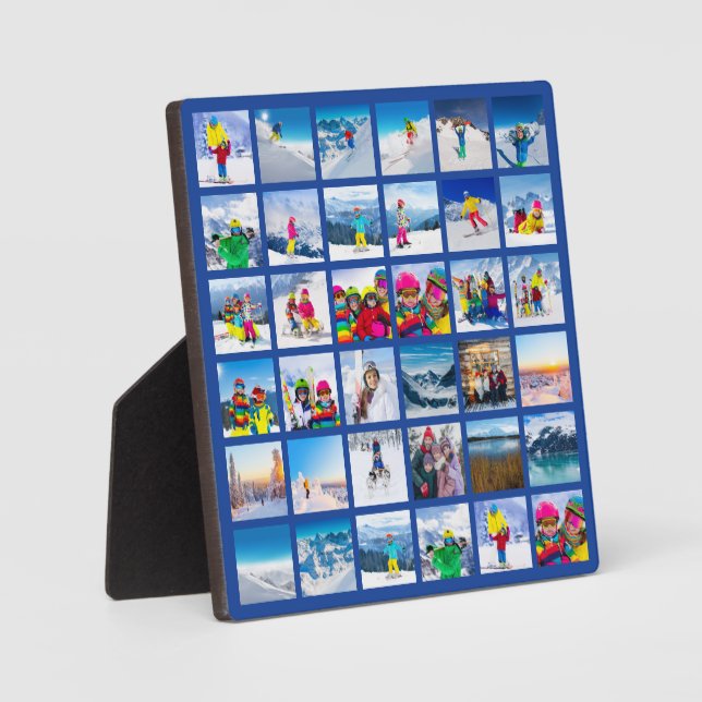 36 Photo Grid Collage Dark Blue Plaque (Front)