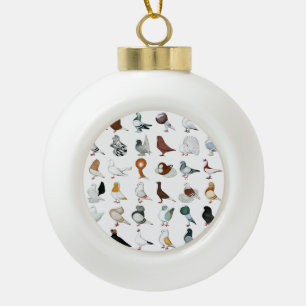 36 Pigeon Breeds Ceramic Ball Christmas Ornament