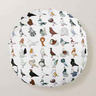 36 Pigeon Breeds Round Cushion