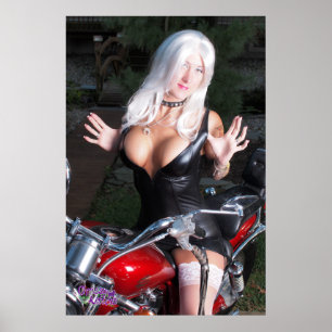 36"x24" Chrissy Kittens Red Motorcyle Poster