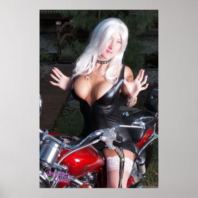 36"x24" Chrissy Kittens Red Motorcyle Poster (Front)