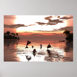 36"x24" paper poster w "Frolic at Sunset" image