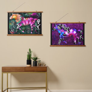 36"x26" Set of Two Tapestries Abstract Horses