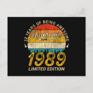 36 Year Old 1989 Retro Awesome 36th Birthday Gift Postcard