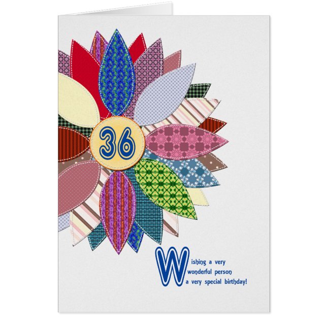 36 years old, stitched flower birthday (Front)