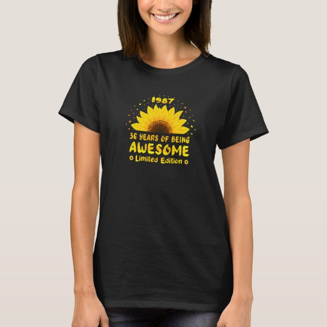 36th Birthday 36 Year Old Sunflower Lover Women Bo T-Shirt (Front)