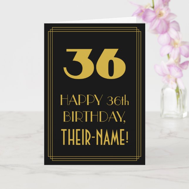 36th Birthday – Art Deco Inspired Look "36" & Name Card (Orchid)