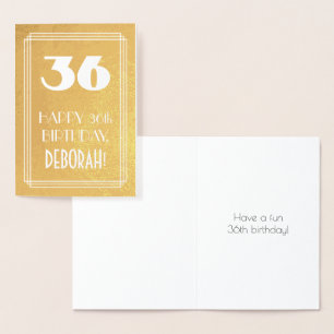 36th Birthday ~ Art Deco Style "36" & Custom Name Foil Card