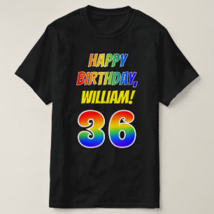36th Birthday — Bold, Fun, Rainbow 36, Custom Name T-Shirt