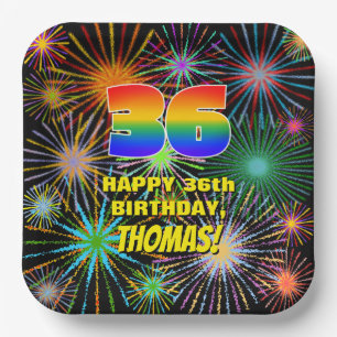 36th Birthday: Colourful, Fun Celebratory Firework Paper Plate