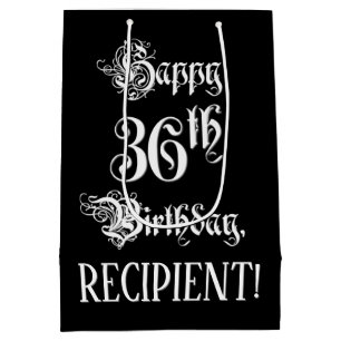 36th Birthday: Fancy, Elegant Script + Custom Name Medium Gift Bag