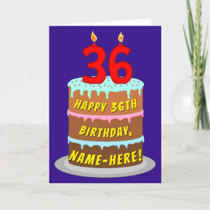 36th Birthday: Fun Cake and Candles + Custom Name Card