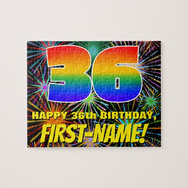 36th Birthday: Fun, Colourful Celebratory Firework Jigsaw Puzzle (Horizontal)