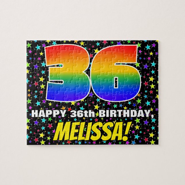 36th Birthday — Fun, Colourful Star Field Pattern Jigsaw Puzzle (Horizontal)