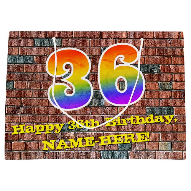 36th Birthday: Fun, Graffiti-Inspired Rainbow # 36 Large Gift Bag (Front)