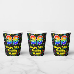 36th Birthday: Fun Music Notes Pattern, Rainbow 36 Paper Cups