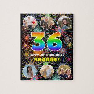 36th Birthday: Fun Rainbow #, Custom Name + Photos Jigsaw Puzzle