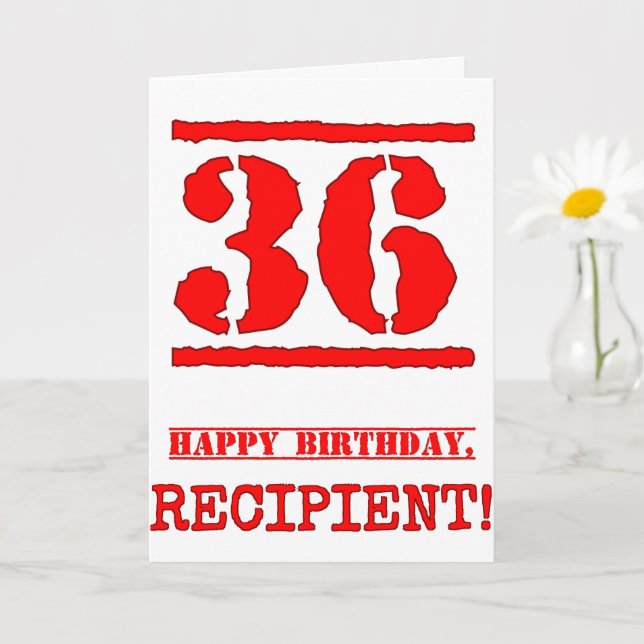 36th Birthday: Fun, Red Rubber Stamp Inspired Look Card (Small Plant)