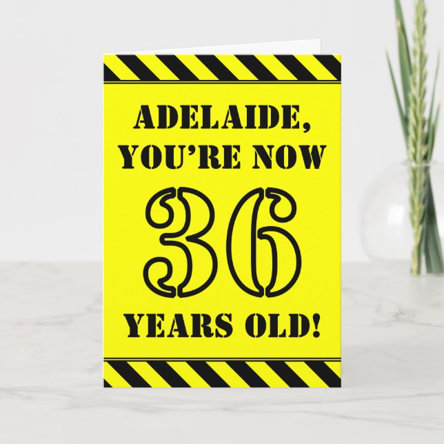 36th Birthday: Fun Stencil Style Text, Custom Name Card (Front)