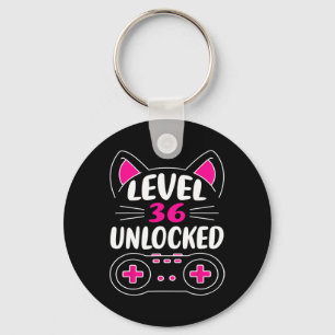 36th Birthday Girl Cat Lover Video Game Level 36 U Key Ring