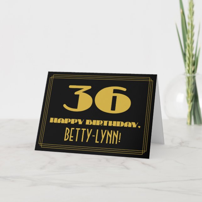 36th Birthday: Name + Art Deco Inspired Look "36" Card (Front)