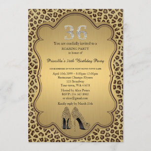 36th,Birthday Party 36th,Cheetah High Heels Shoes Invitation