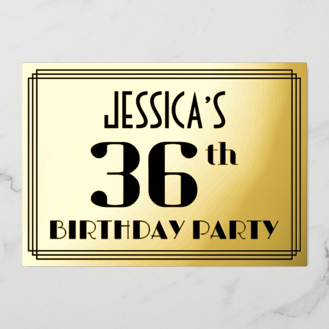36th Birthday Party: Art Deco Look “36” and Name (Front)