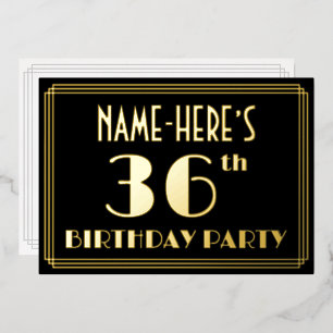 36th Birthday Party: Art Deco Look “36”, w/ Name