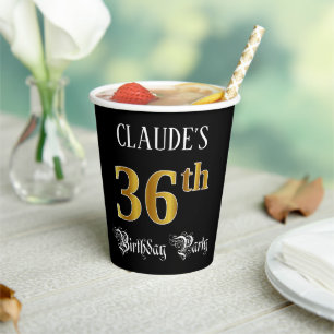 36th Birthday Party — Fancy Script, Faux Gold Look Paper Cups
