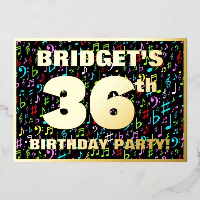 36th Birthday Party — Fun, Colourful Music Symbols (Front)