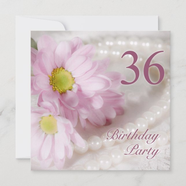 36th Birthday party invitation with daisies (Front)