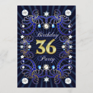 36th birthday party invite with masses of jewels